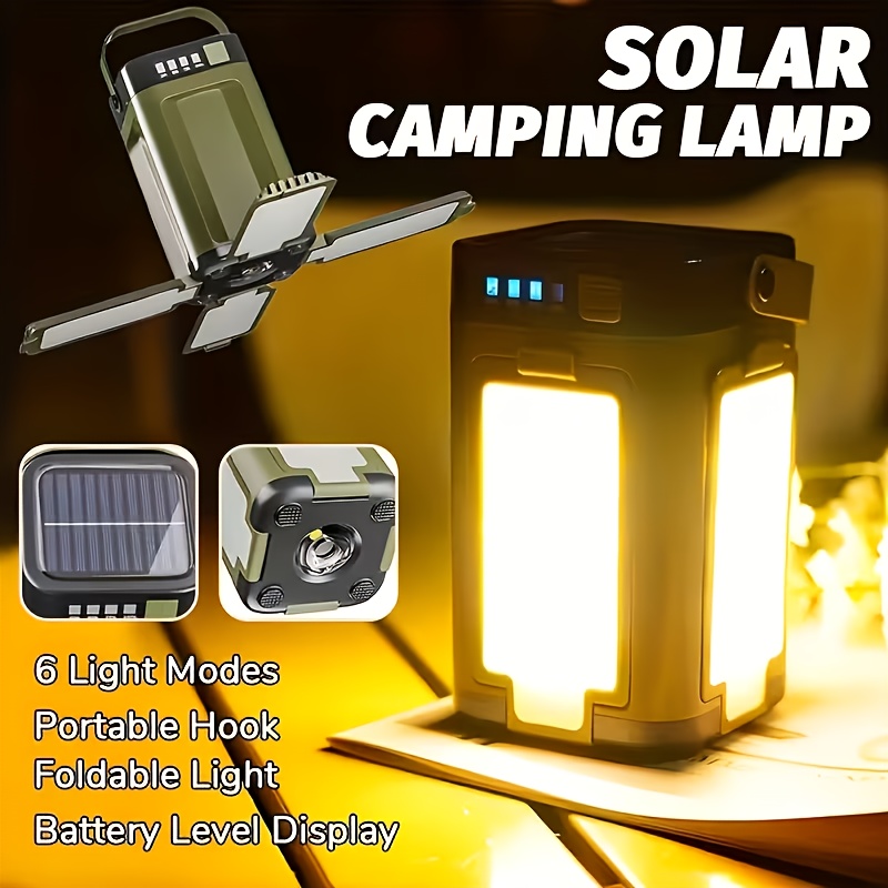Outdoor Power For Lights - ไฟแคมป์ปิ้งพกพาพลังงานแสงอาทิตย์ ชาร์จไฟด้วยพลังงานแสงอาทิตย์ พับเก็บได้ แบตเตอรี่สำรอง 2000mah พร้อมหน้าจอแสดงผลอัจฉริยะ
