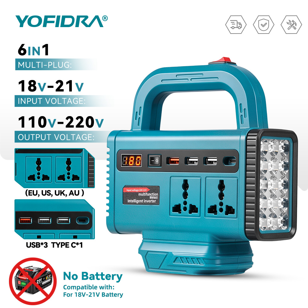Outdoor Power Outlet - อินเวอร์เตอร์พกพา YOFIDRA 220V สำหรับใช้งานกลางแจ้ง พร้อมพอร์ต USB