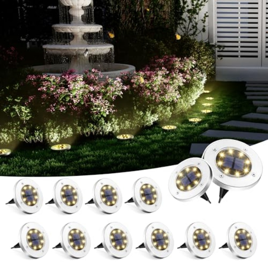 Outdoor Power For Lights - ไฟพื้นพลังงานแสงอาทิตย์ ไฟโซลาร์เซลล์กลางแจ้ง กันน้ำ 8 LED ไฟตกแต่งสวน