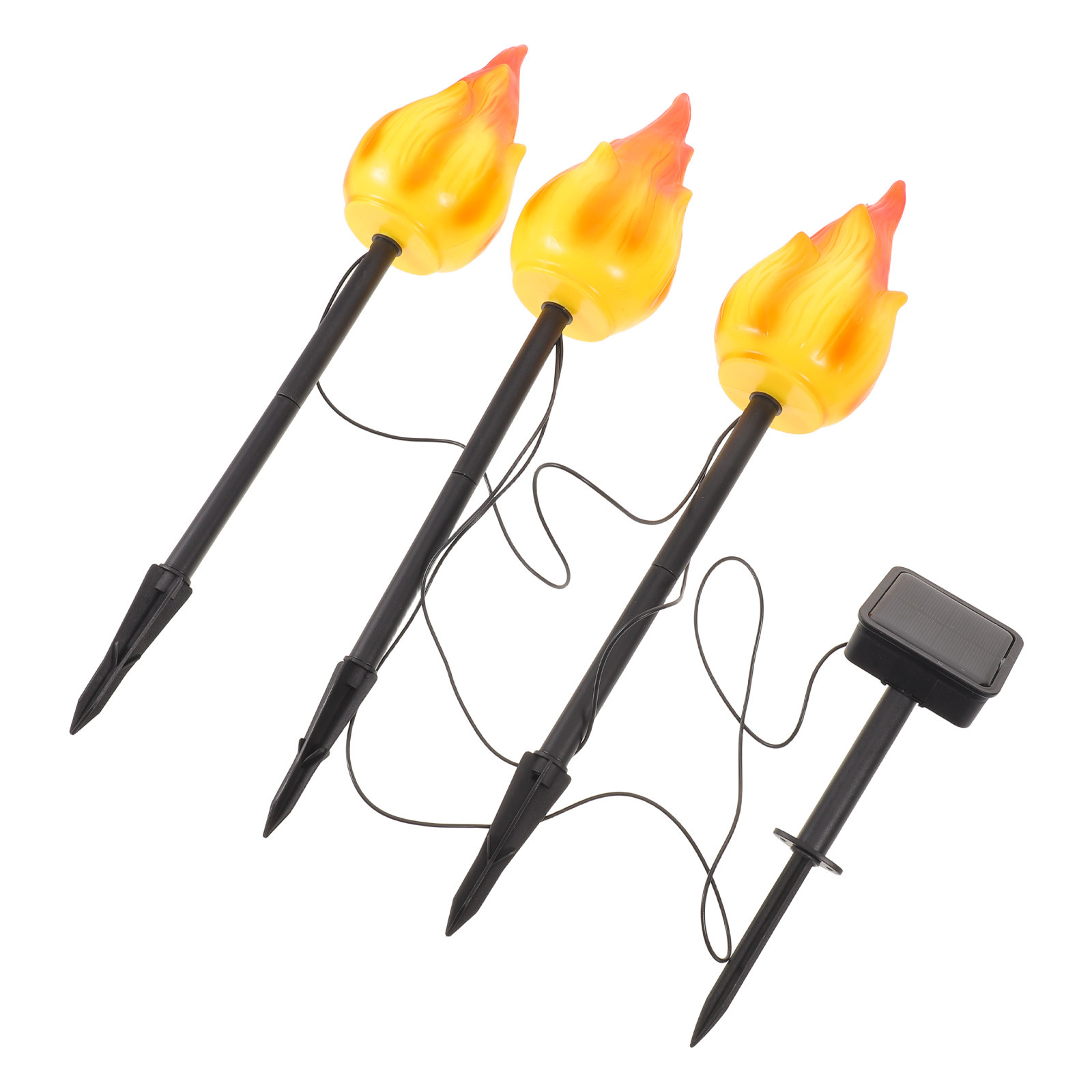 Outdoor Yard Power Stake - โคมไฟพลังงานแสงอาทิตย์แบบคบเพลิง 3 ชิ้น สำหรับใช้งานกลางแจ้ง ให้เอฟเฟกต์เปลวไฟกระพริบ เหมาะสำหรับสวน
