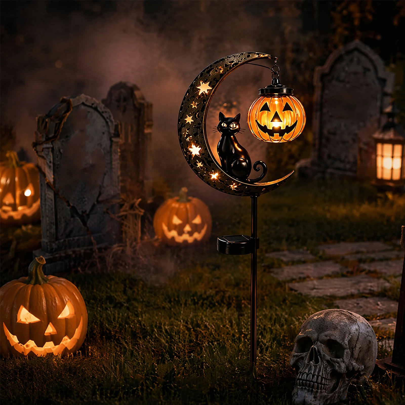 ไฟประดับสวนรูปแมวดำ ฟักทอง และ - Outdoor Yard Power Stake บทวิจารณ์และราคา