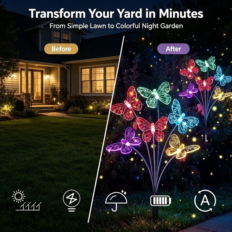 ไฟประดับสวนรูปผีเสื้อพลังงานแส - Outdoor Power For Lights บทวิจารณ์และราคา